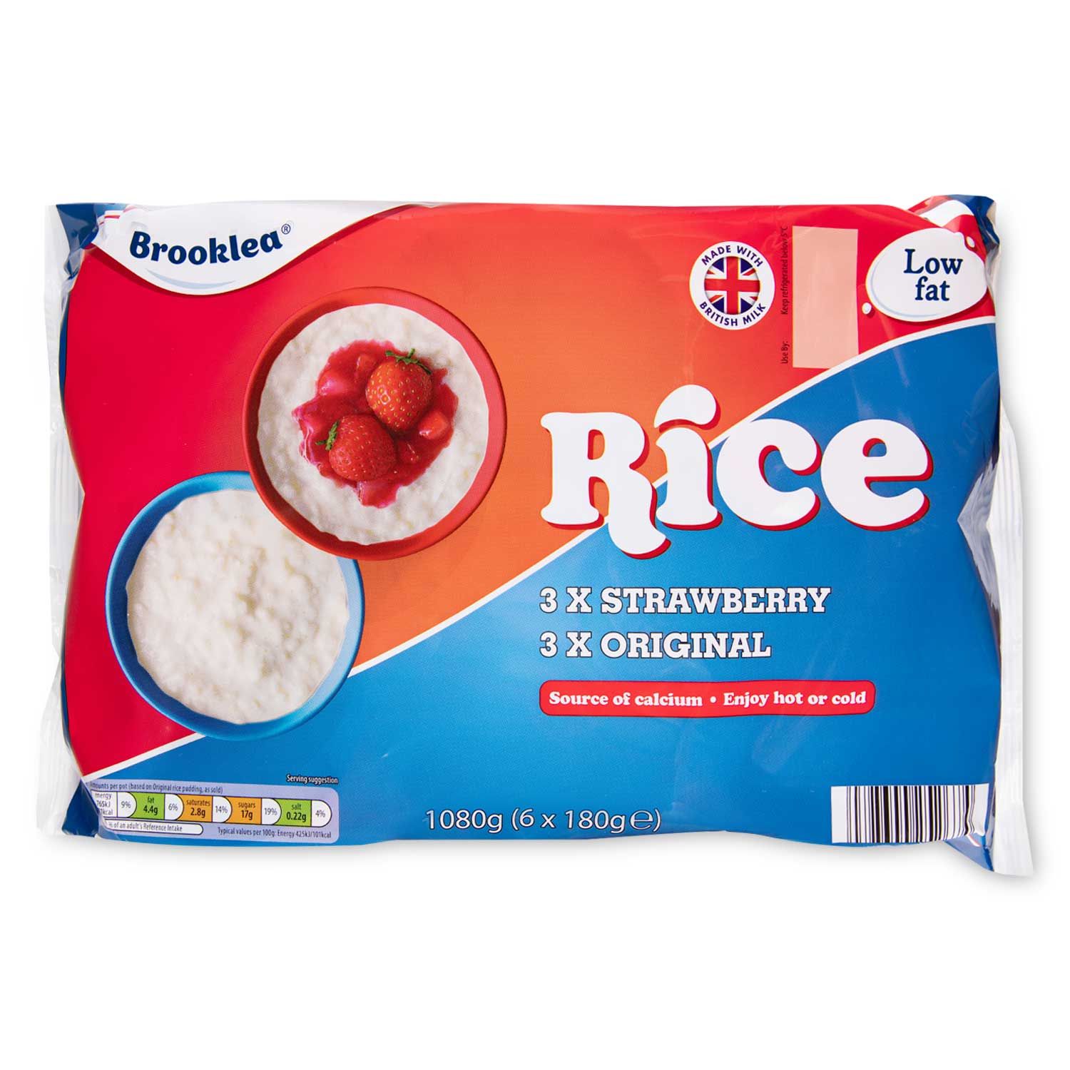 Strawberry & Original Rice Puddings 6x180g Brooklea